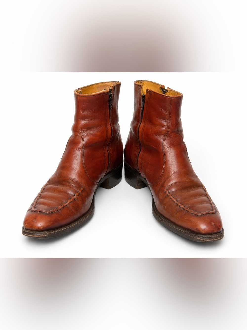 Vintage Wrangler 5789 Leather Beetle Boots Heavy Moc Toe Whipstitch Western Mod